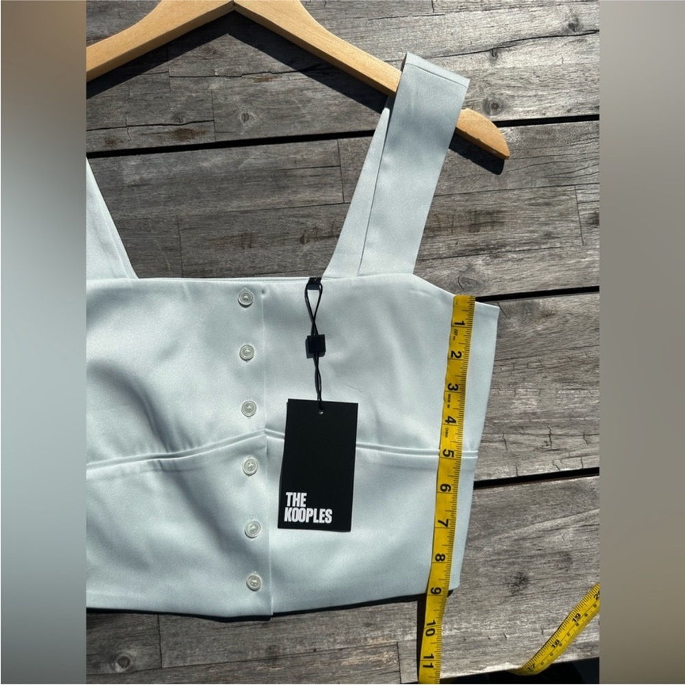 The Kooples Mint Green Satin Crop Top Pearl Button Front Square Neck XS NWT $150 - Picture 6 of 7